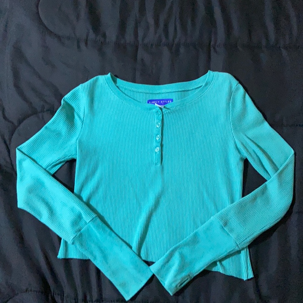 Crop Waffle Long-Sleeve Tee